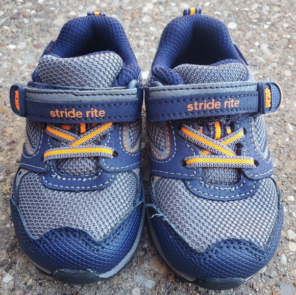 Stride Rite Made 2 Play Memory Foam Xander Baby Sneakers 5 Grey Blue Orange - Picture 2 of 8